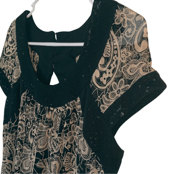 Black and Brown Short Sleeve Dress Sequined Neckline Size M - Picture 4 of 6